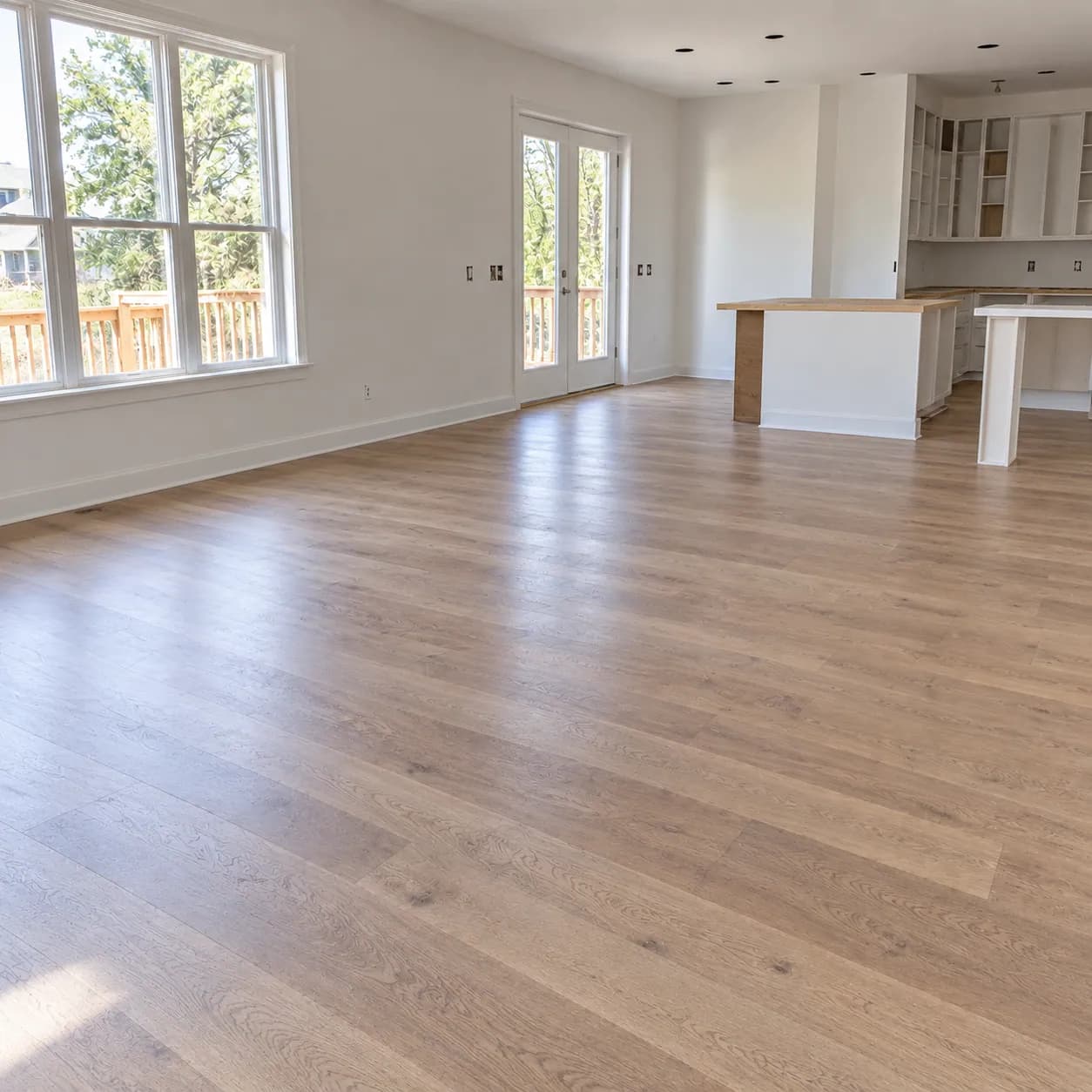 The same Plano living room swept clean and empty after the renovation debris was hauled away